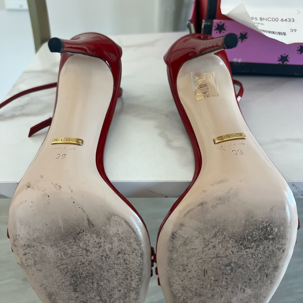 Gucci Red Patent Leather Strappy Heels - Picture 13 of 16
